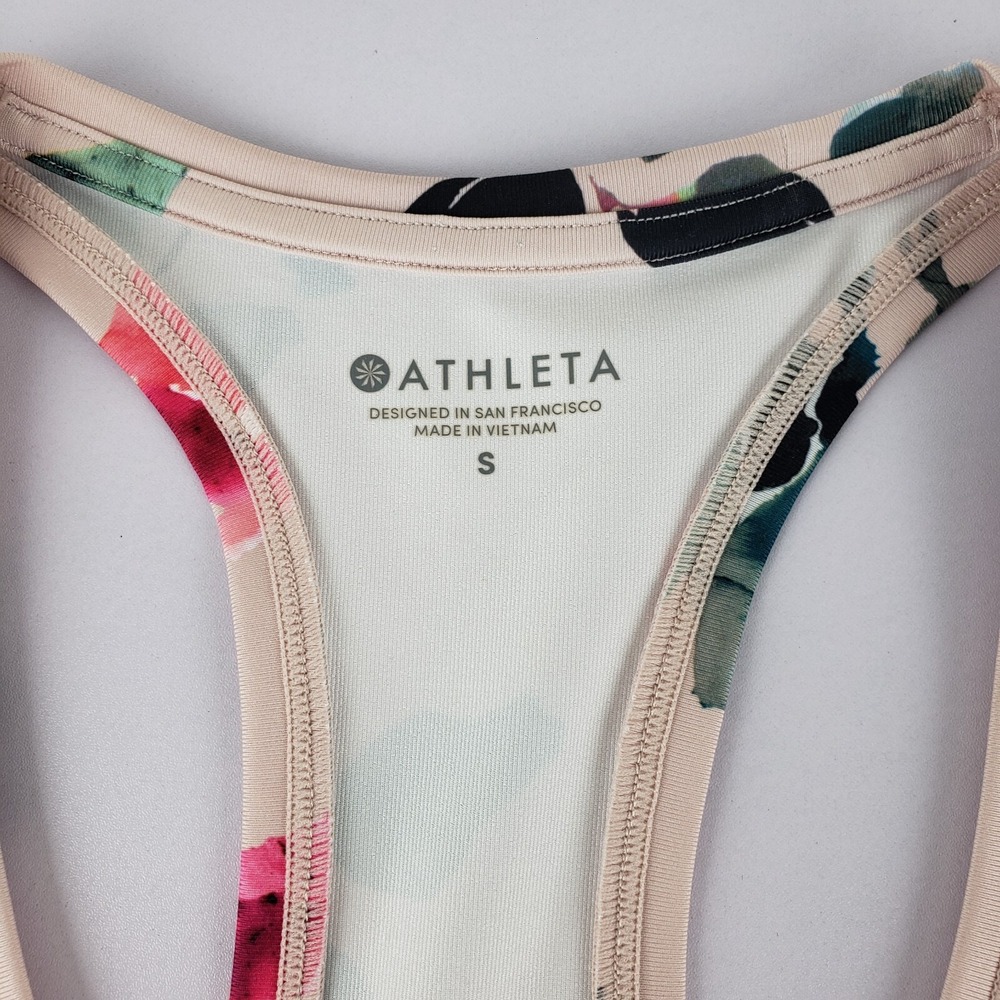 Athleta Tank Top Womens Small Shanti Pink Floral Printed Racerback Shirt Stretch - Picture 3 of 8
